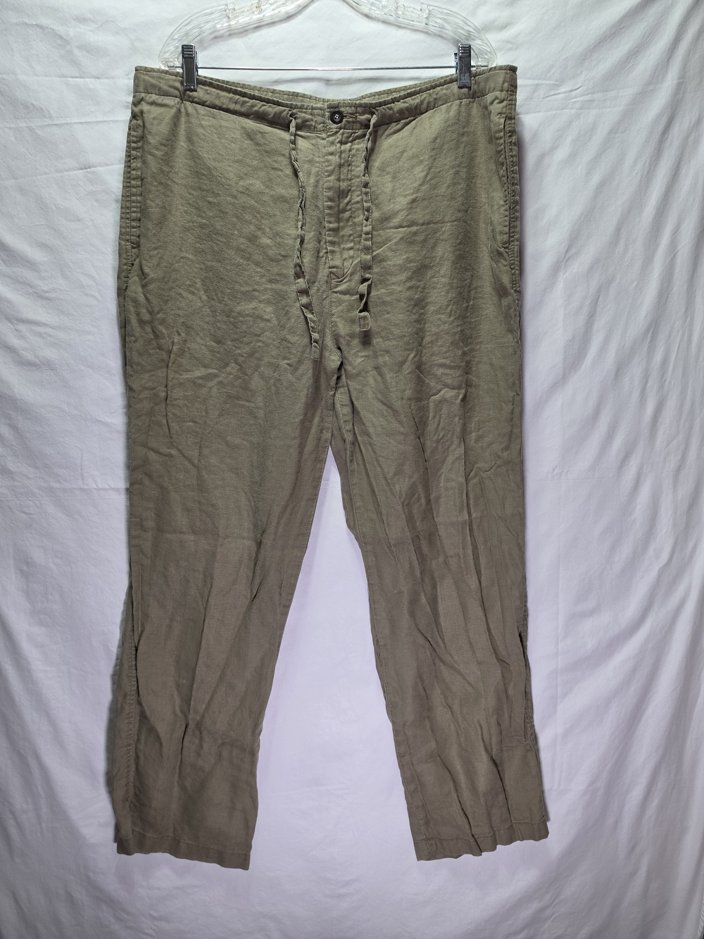 Men's Casual Drawstring Linen-Blend Pants in Olive